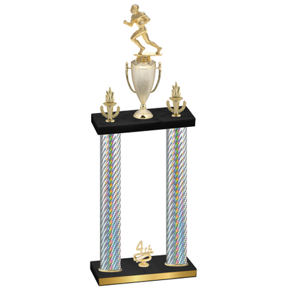 Double Silver Carbon Fiber Fourth Place Football Trophy