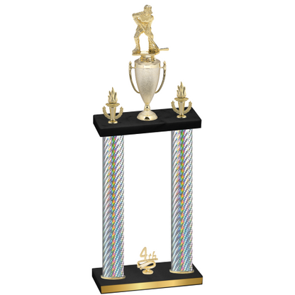 Double Silver Carbon Fiber Fourth Place Hockey Trophy
