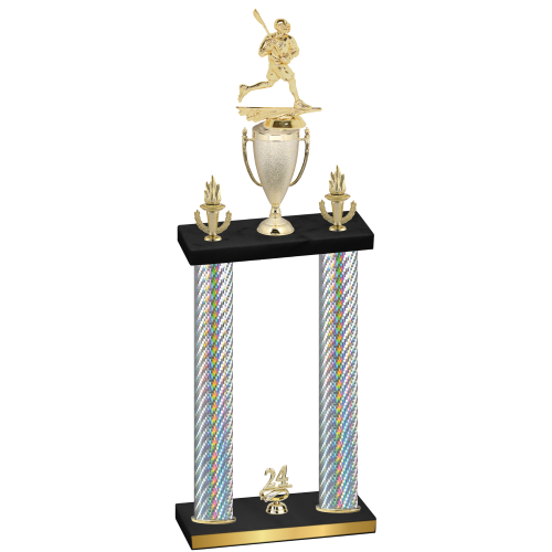 Double Silver Carbon Fiber Year Lacrosse Trophy