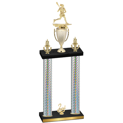 Double Silver Carbon Fiber Second Place Lacrosse Trophy