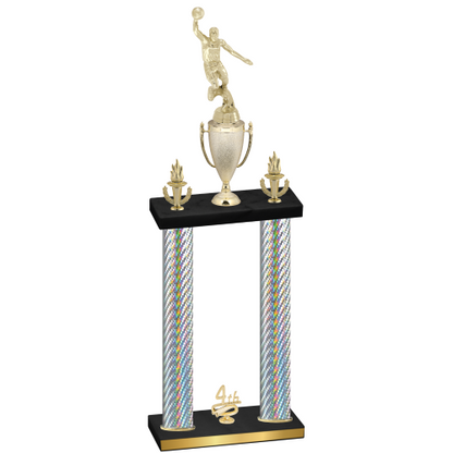 Double Silver Carbon Fiber Fourth Place Basketball Trophy