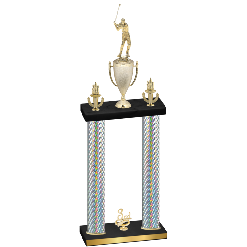 Double Silver Carbon Fiber Third Place Golf Trophy