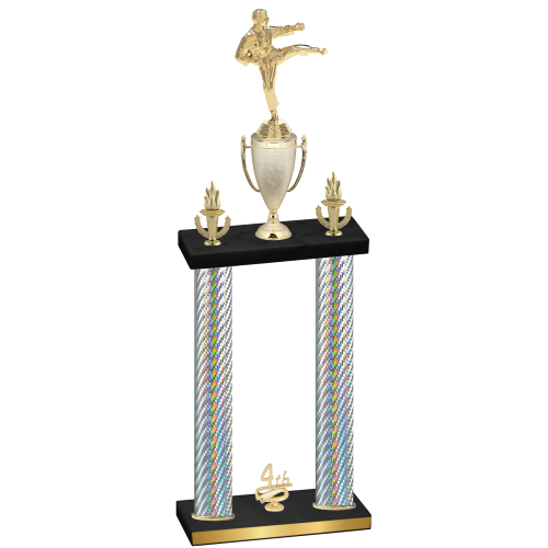 Double Silver Carbon Fiber Fourth Place Karate Trophy