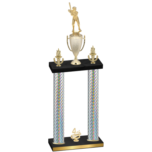 Double Silver Carbon Fiber Fourth Place Baseball Trophy