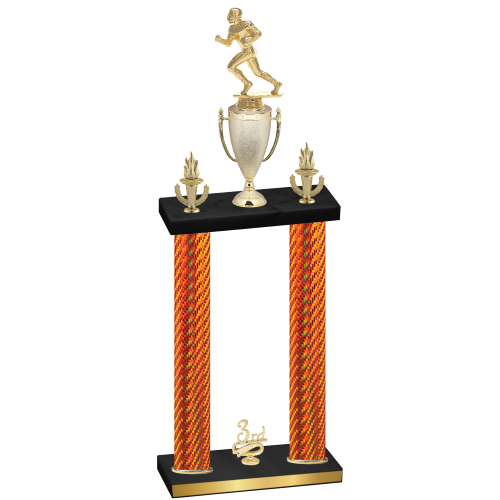 Double Orange Carbon Fiber Third Place Football Trophy