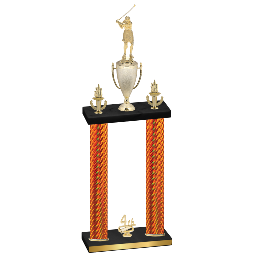 Double Orange Carbon Fiber Fourth Place Golf Trophy