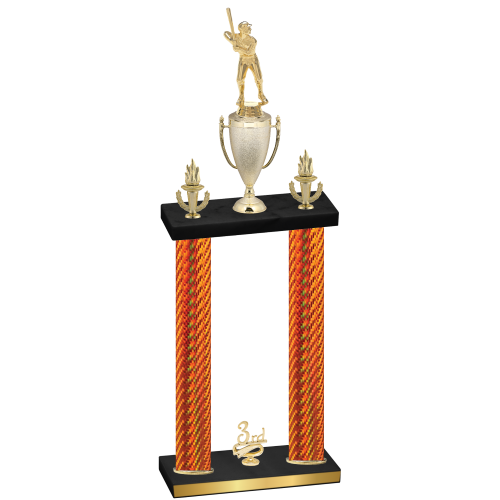 Double Orange Carbon Fiber Third Place Baseball Trophy