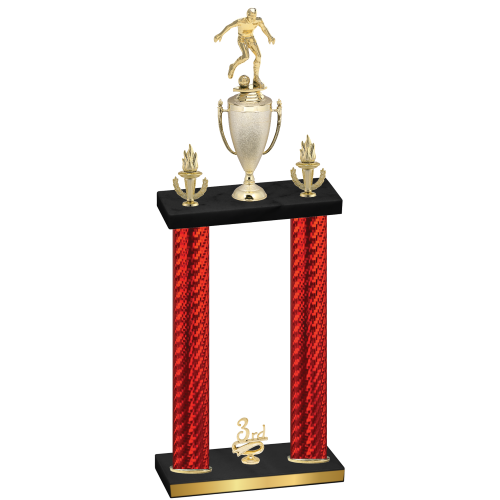Double Red Carbon Fiber Third Place Soccer Trophy