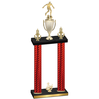 Double Red Carbon Fiber Third Place Soccer Trophy