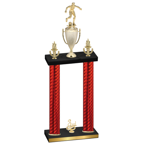 Double Red Carbon Fiber Third Place Soccer Trophy