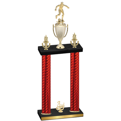 Double Red Carbon Fiber Third Place Soccer Trophy