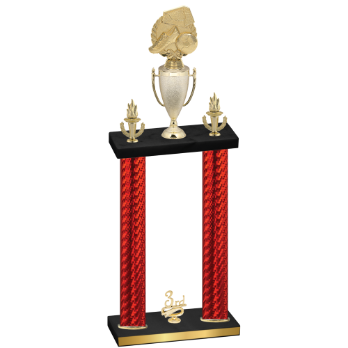 Double Red Carbon Fiber Third Place Soccer Trophy