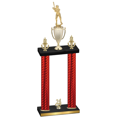 Double Red Carbon Fiber Year Baseball Trophy