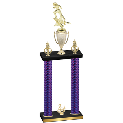 Double Purple Carbon Fiber Third Place Football Trophy