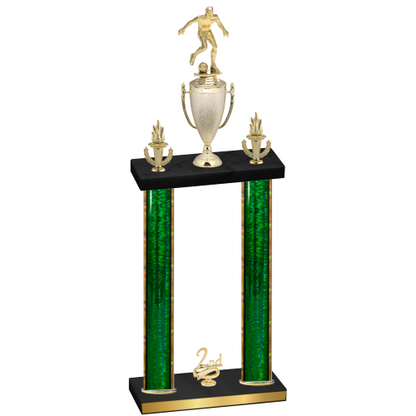 Double Green Glacier Second Place Soccer Trophy