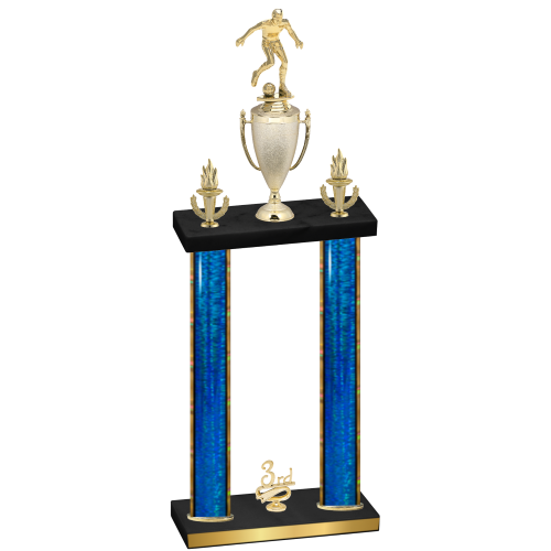 Double Blue Glacier Third Place Soccer Trophy
