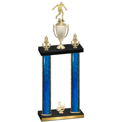 Double Blue Glacier Third Place Soccer Trophy