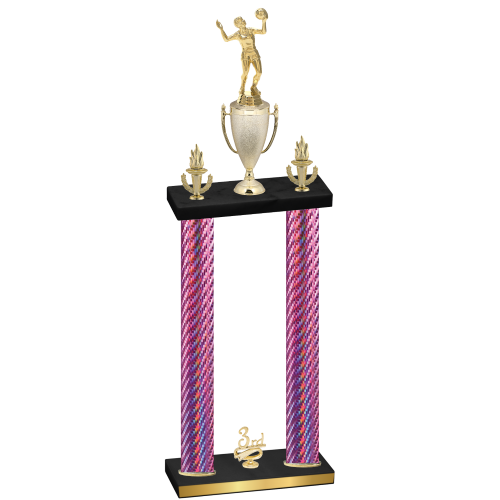Double Pink Carbon Fiber Third Place Volleyball Trophy
