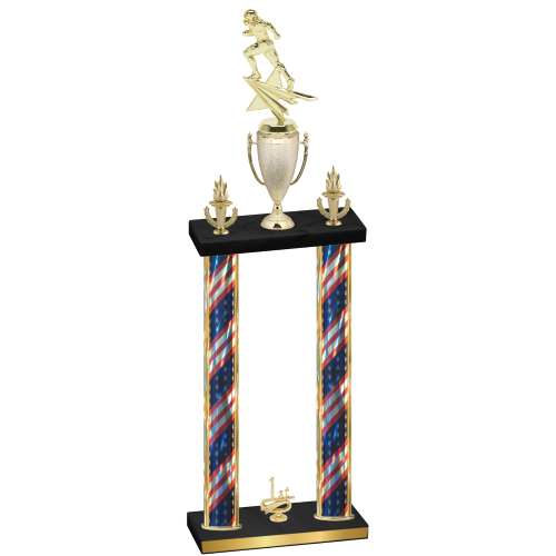Double Flag USA First Place Football Trophy