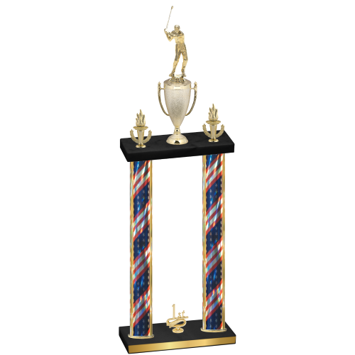 Double Flag USA First Place Golf Trophy
