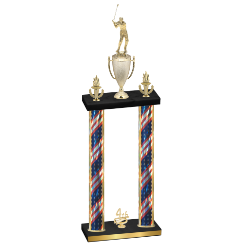 Double Flag USA Fourth Place Golf Trophy