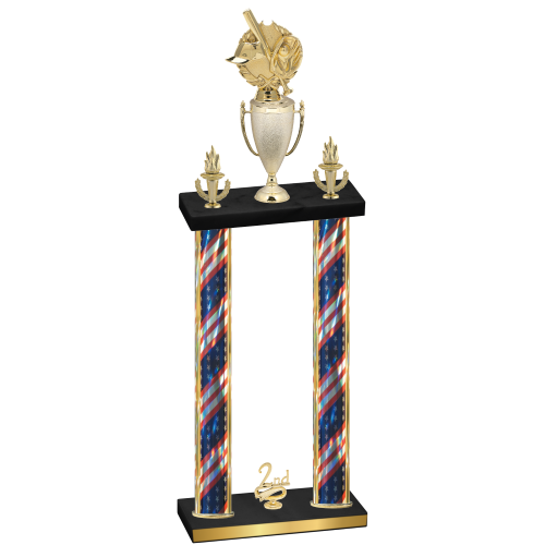 Double Flag USA Second Place Baseball Trophy