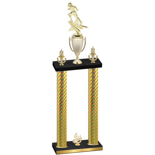 Double Gold Carbon Fiber Fourth Place Football Trophy