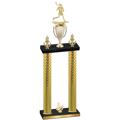 Double Gold Carbon Fiber Third Place Lacrosse Trophy