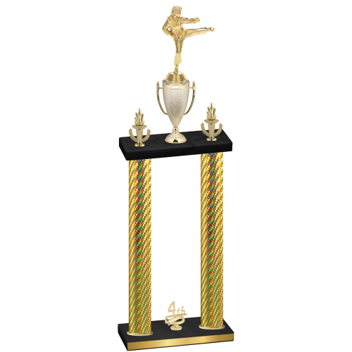 Double Gold Carbon Fiber Fourth Place Karate Trophy