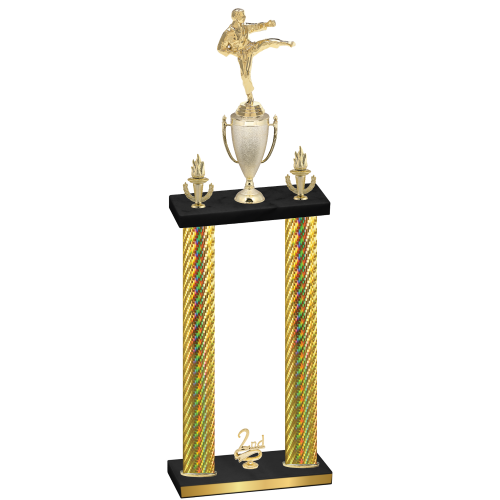 Double Gold Carbon Fiber Second Place Karate Trophy