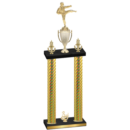 Double Gold Carbon Fiber Third Place Karate Trophy