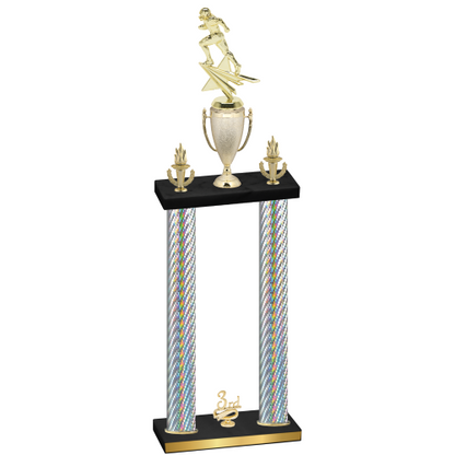 Double Silver Carbon Fiber Third Place Football Trophy