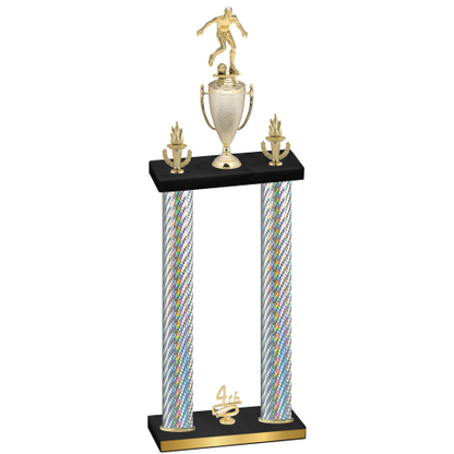 Double Silver Carbon Fiber Fourth Place Soccer Trophy