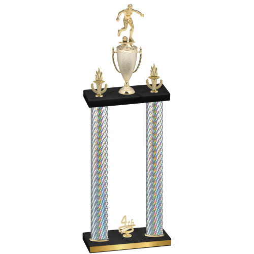 Double Silver Carbon Fiber Fourth Place Soccer Trophy