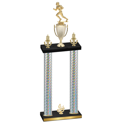 Double Silver Carbon Fiber Fourth Place Football Trophy