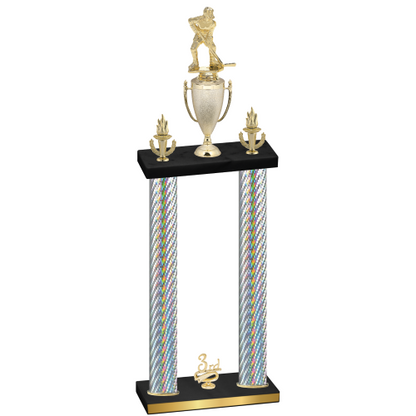 Double Silver Carbon Fiber Third Place Hockey Trophy