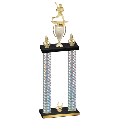 Double Silver Carbon Fiber Third Place Lacrosse Trophy