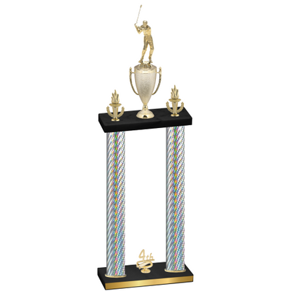 Double Silver Carbon Fiber Fourth Place Golf Trophy