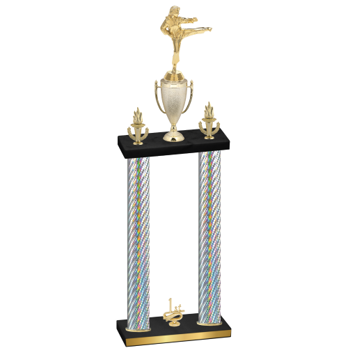 Double Silver Carbon Fiber First Place Karate Trophy