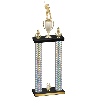 Double Silver Carbon Fiber Year Baseball Trophy