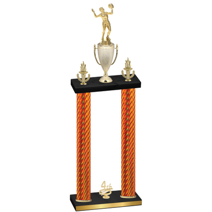 Double Orange Carbon Fiber Fourth Place Volleyball Trophy