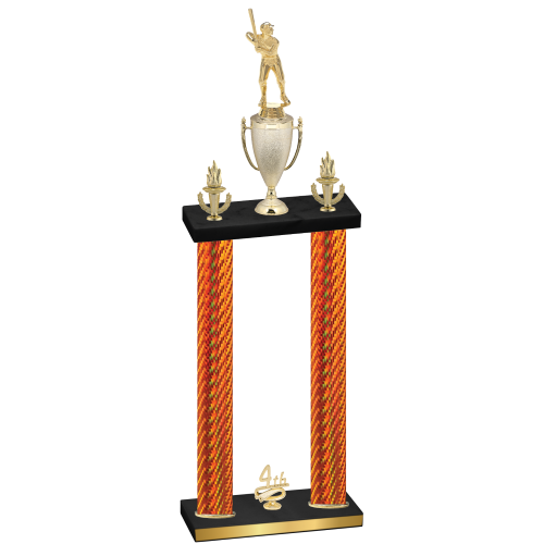 Double Orange Carbon Fiber Fourth Place Baseball Trophy