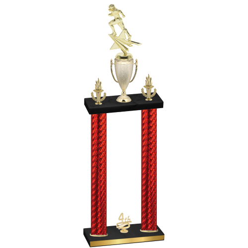 Double Red Carbon Fiber Fourth Place Football Trophy
