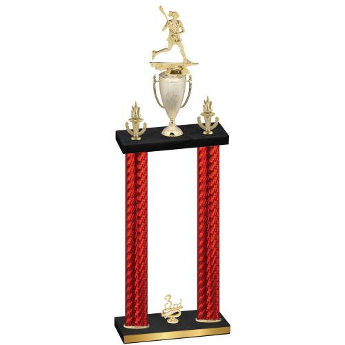 Double Red Carbon Fiber Third Place Lacrosse Trophy