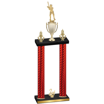 Double Red Carbon Fiber Second Place Baseball Trophy