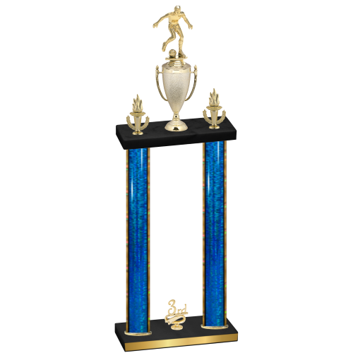 Double Blue Glacier Third Place Soccer Trophy