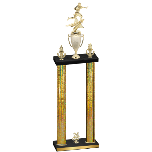 Double Gold Glacier Year Flag Football Trophy