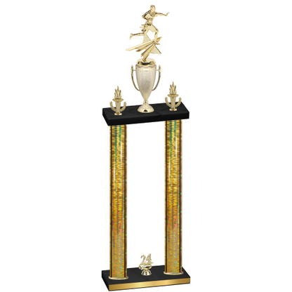 Double Gold Glacier Year Flag Football Trophy