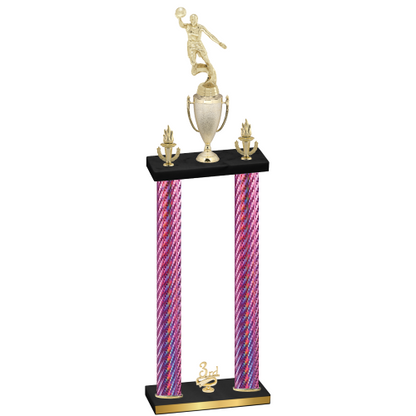 Double Pink Carbon Fiber Third Place Basketball Trophy