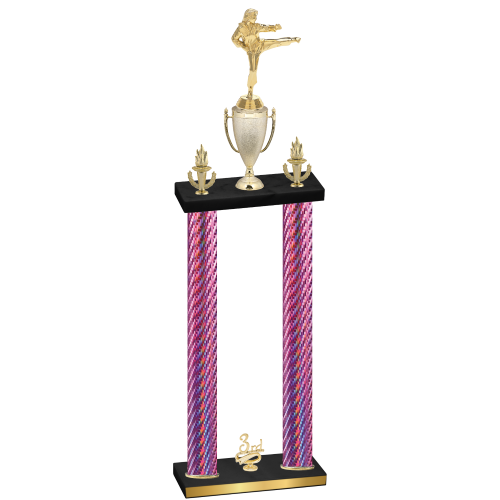 Double Pink Carbon Fiber Third Place Karate Trophy